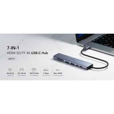 Accesorios Para Notebook Cudy Hub 7 En 1 Usb-C Hdmi Usb-C Usb-A Lector Memoria Uh407